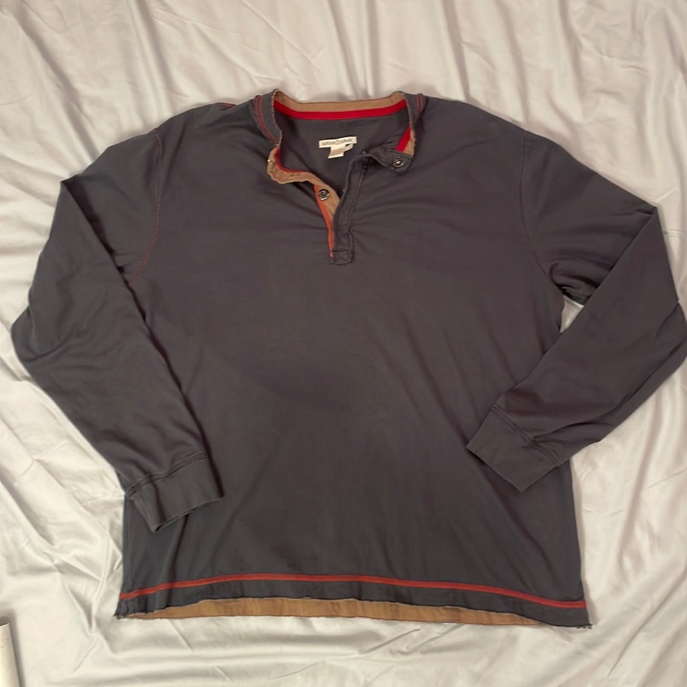 Mens Cobalt 2 Carbon Long Sleeve Pullover Henley Steel Gray/Blue w/ Tan & Red